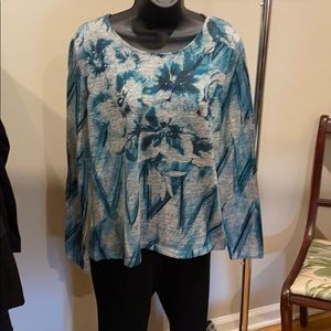 White Stag Teal Floral Knit Top